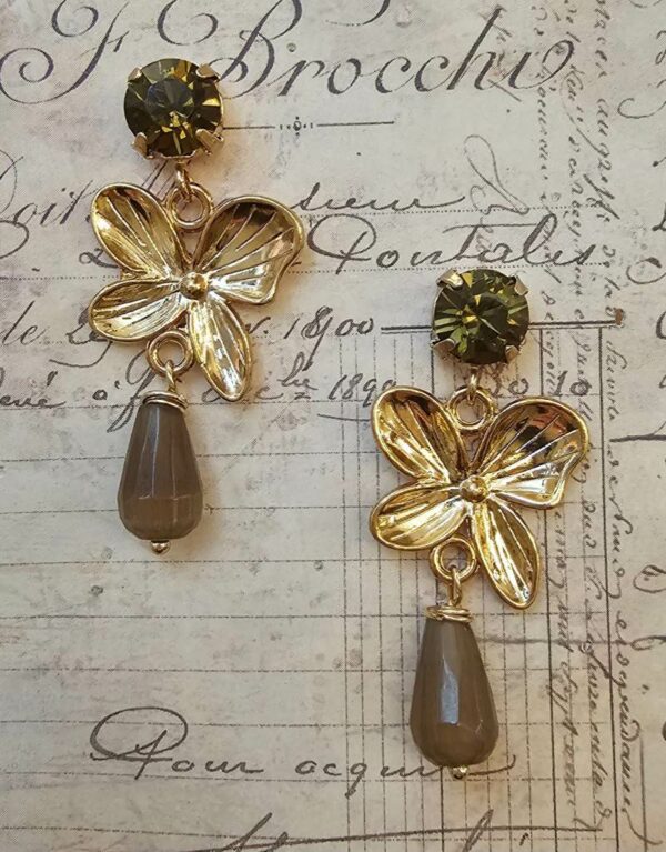 Kit Orecchino perno cristallo, Fiorellino a 4 petali Oro e goccia