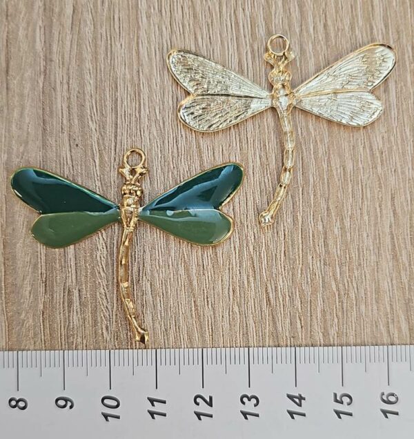 Libellula in ottone con ali smaltate Verde Bosco - Verde Salvia